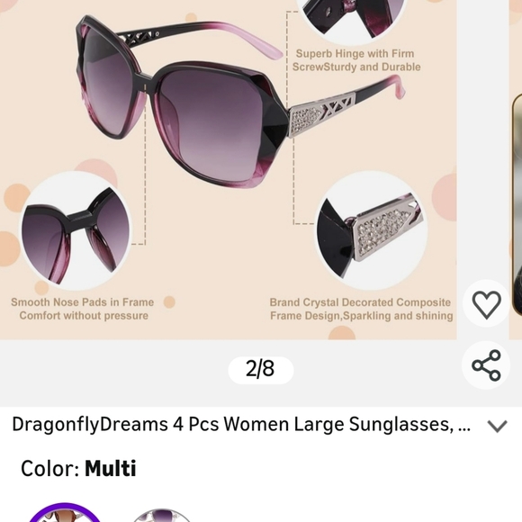 Stylish Women's Sunglasses Black, Brown, Or Pink - Picture 2 of 6
